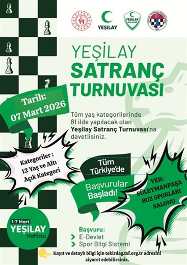 YEŞİLAY  HAFTASINDA 7'DEN 77'YE ''YEŞİLAY SATRANÇ TURNUVASINDA'' BULUŞUYORUZ.