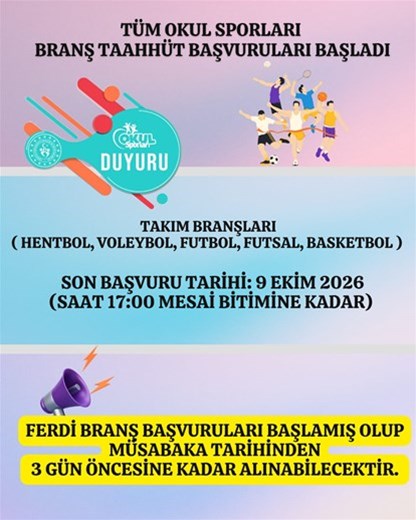 TÜM OKUL SPORLARI BRANŞ TAAHHÜT BAŞVURULARI BAŞLADI!